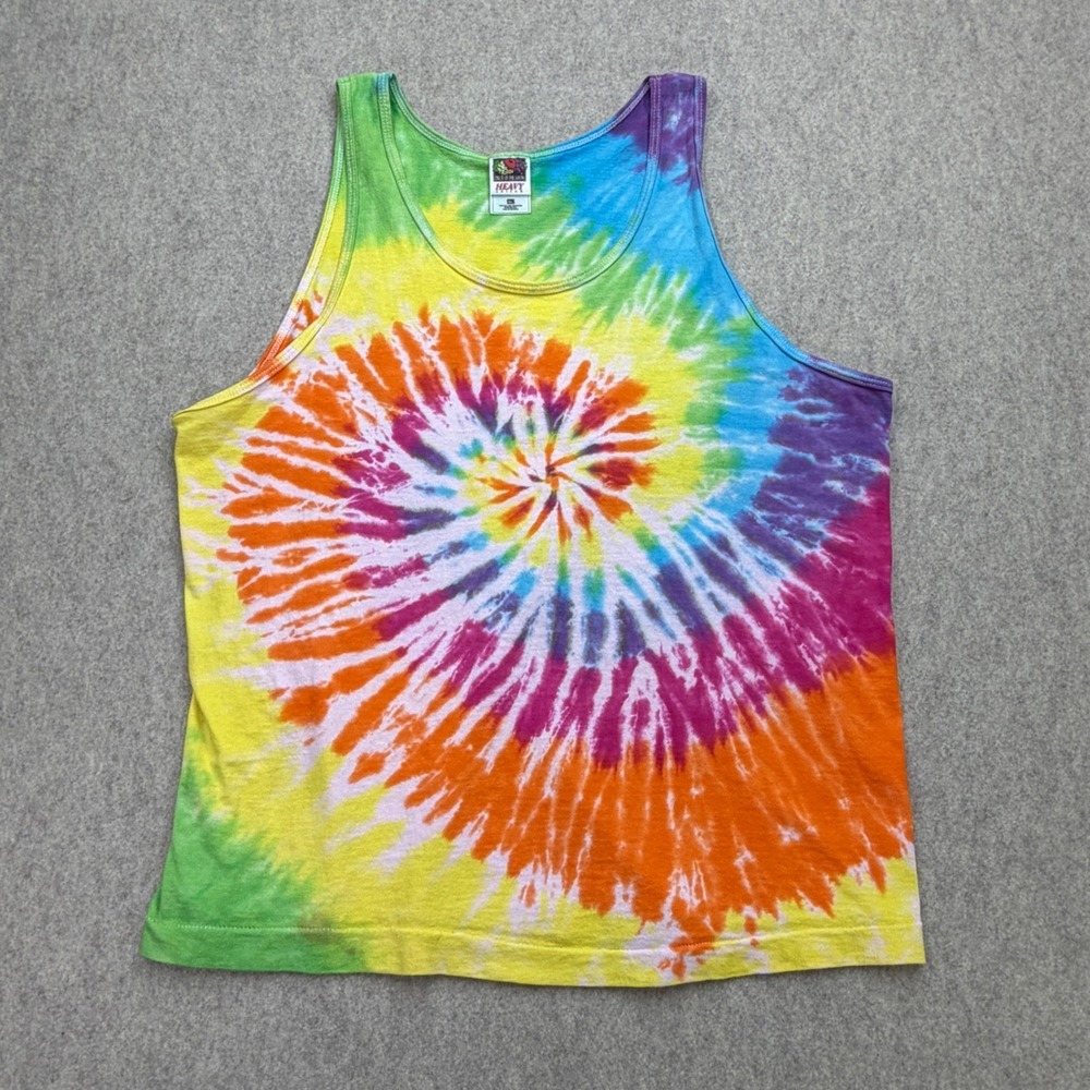 Vintage Fruit of the Loom Tank Top Men XL Tie Dye 90s Hippie Festival Retro USA
